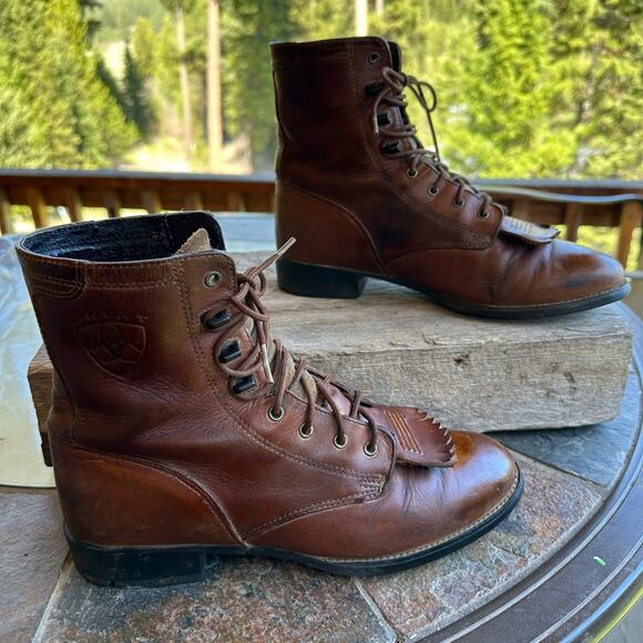 Ariat Shoes - ARIAT Boots Western Lace Up Kilties Womens 7B Brown Leather Cowgirl Boho Rodeo